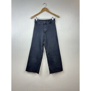 Zara Baggy Jeans Girls 11-12 Black Wide Leg Barrel Raw Hem Adjustable Waist